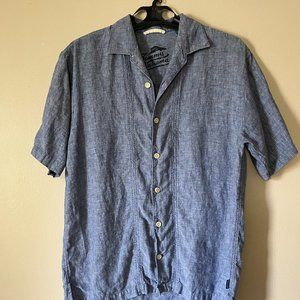 Tommy Bahama Linen Fabric Blue Collared Buttondown Relaxed Short Sleeve Shirt M